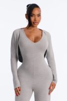 Gray V-Neck Jumpsuit