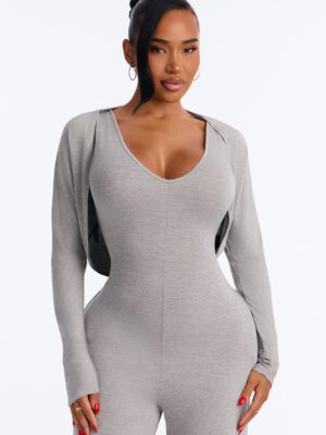 Gray V-Neck Jumpsuit