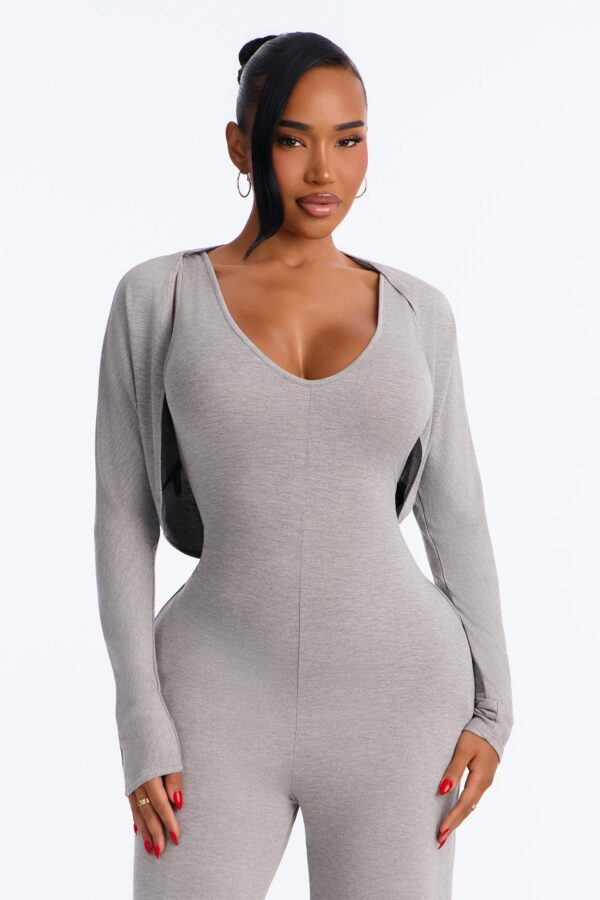 Gray V-Neck Jumpsuit