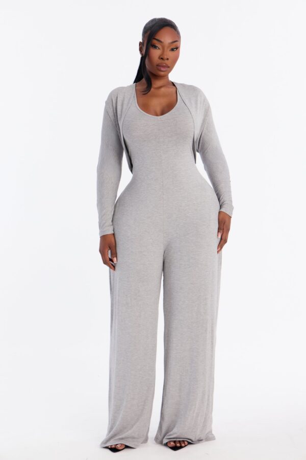 Gray V-Neck Jumpsuit