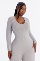 Gray V-Neck Jumpsuit