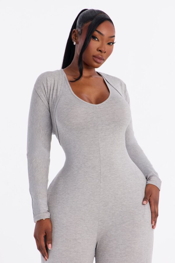 Gray V-Neck Jumpsuit
