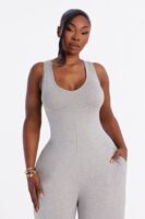 Gray V-Neck Jumpsuit