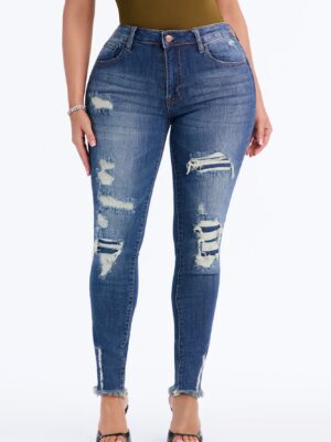 Rhylie Rip & Repair Skinny Jeans - Dark Wash