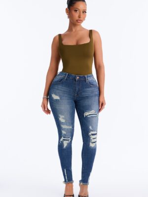 Rhylie Rip & Repair Skinny Jeans - Dark Wash
