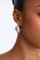 Rhinestone Rocks Stud Earrings - Silver