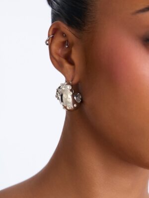 Rhinestone Rocks Stud Earrings - Silver
