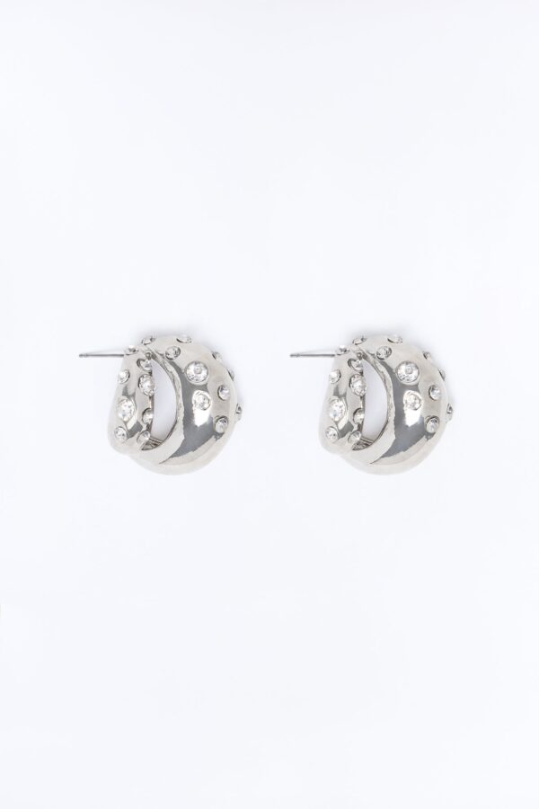Rhinestone Rocks Stud Earrings - Silver