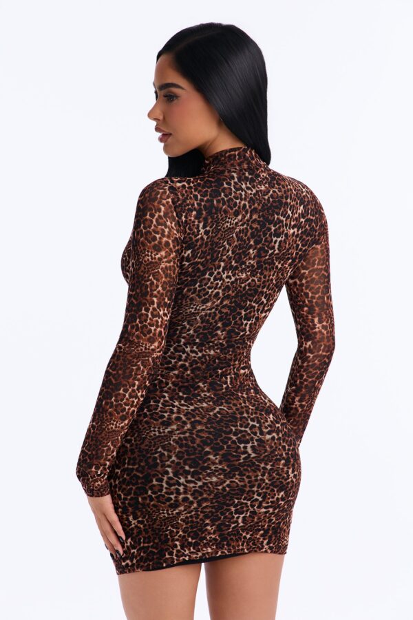 Dylan Long Sleeve Leopard Mesh Mini Dress - Leopard