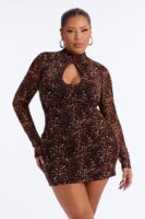 Dylan Long Sleeve Leopard Mesh Mini Dress - Leopard