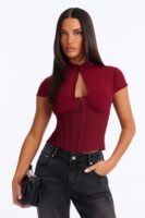 Mock-Neck Top in Wine