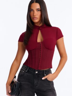 Mock-Neck Top in Wine