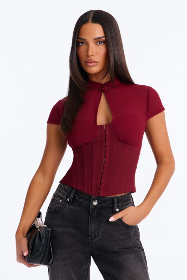 Mock-Neck Top in Wine