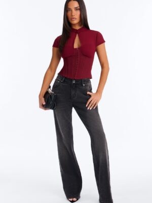 Mock-Neck Top in Wine