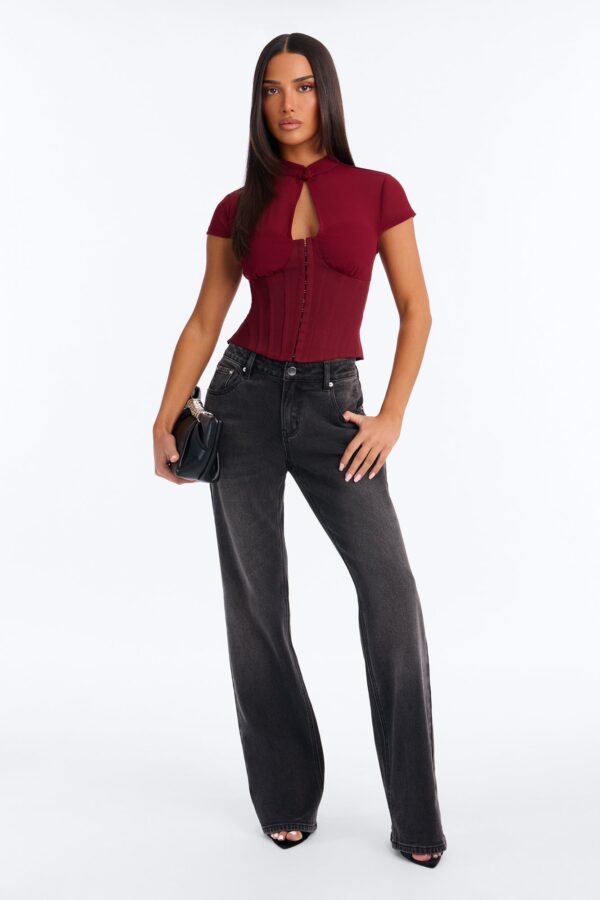 Mock-Neck Top in Wine