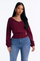 Burgundy V-Neck Pullover