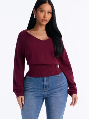 Burgundy V-Neck Pullover