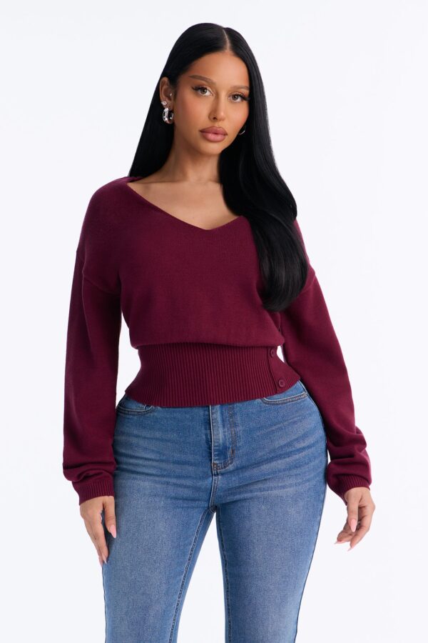 Burgundy V-Neck Pullover