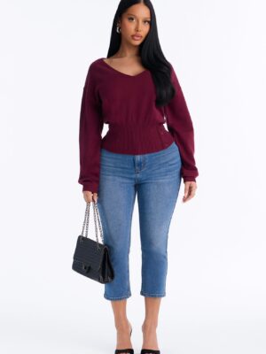 Burgundy V-Neck Pullover