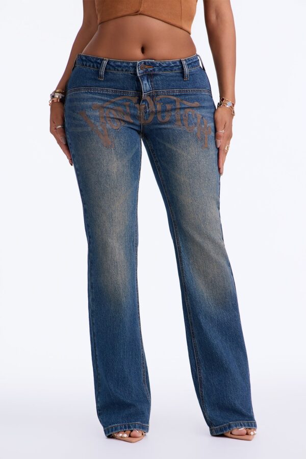Von Dutch Low Rise Tinted Bootcut Jeans - Dark Wash