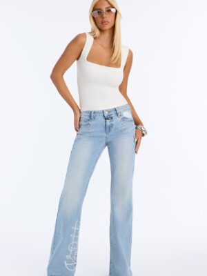 Von Dutch Embellished Low Rise Flare Jeans - Medium Wash