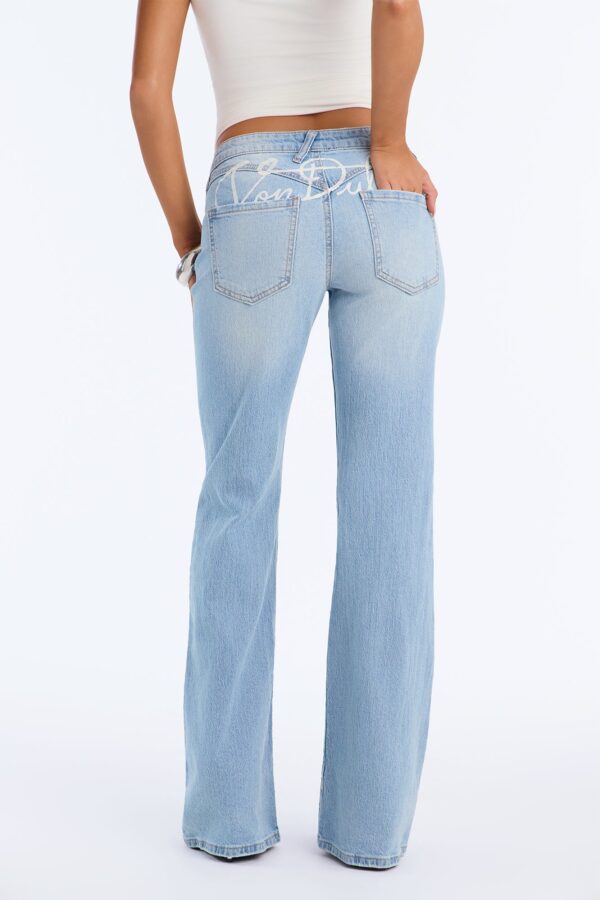 Von Dutch Embellished Low Rise Flare Jeans - Medium Wash