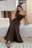 Off Shoulder Solid Backless Full Elegant Dress