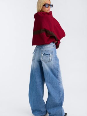 Twice As Nice Ripped Wide Leg Jeans - Medium Wash