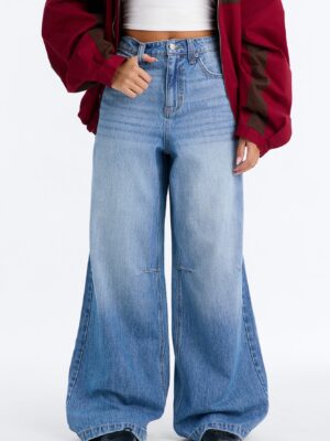 Twice As Nice Ripped Wide Leg Jeans - Medium Wash