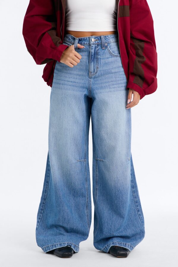Twice As Nice Ripped Wide Leg Jeans - Medium Wash