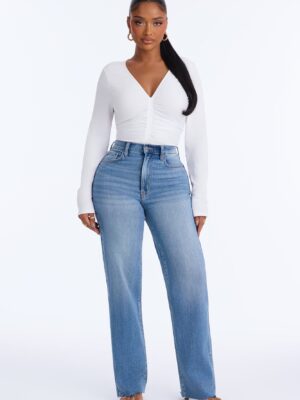 No Filter Premium High Rise Stretch Straight Leg Jeans - Medium Wash