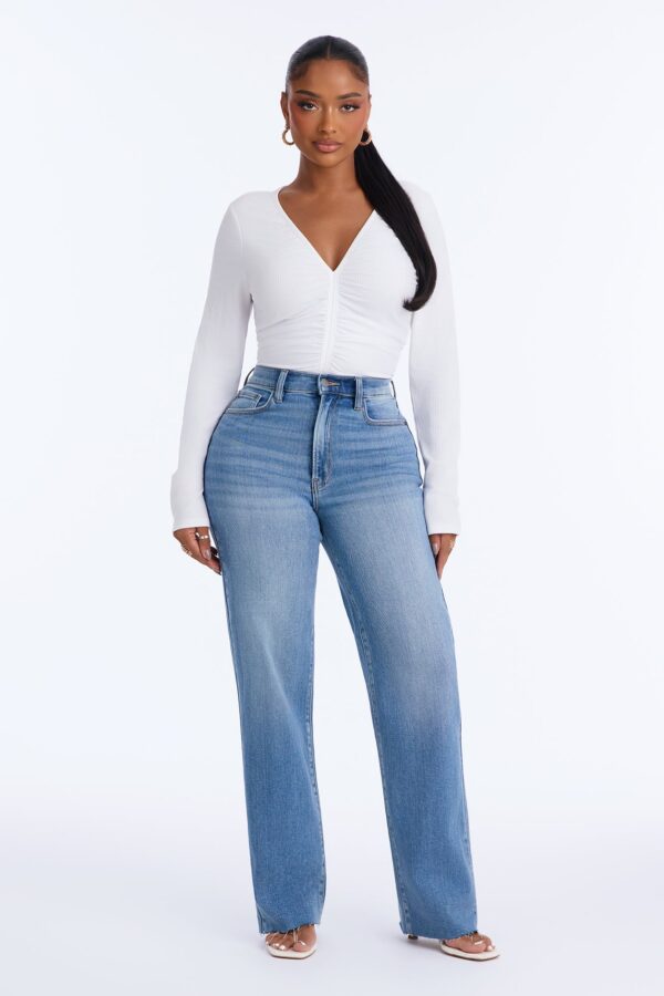 No Filter Premium High Rise Stretch Straight Leg Jeans - Medium Wash