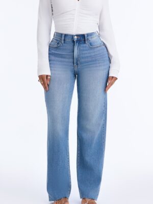 No Filter Premium High Rise Stretch Straight Leg Jeans - Medium Wash