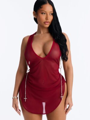 Burgundy Dress with v-neck