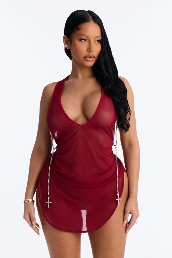 Burgundy Dress with v-neck