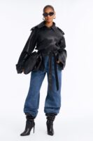 Main Character Energy Funnel Neck Trench Coat - Black