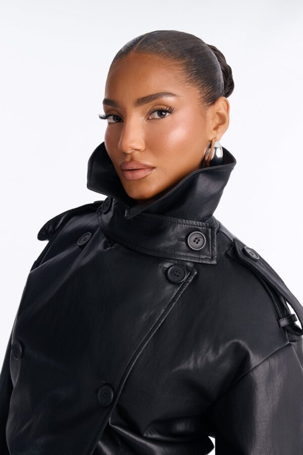 Main Character Energy Funnel Neck Trench Coat - Black