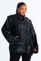 Main Character Energy Funnel Neck Trench Coat - Black