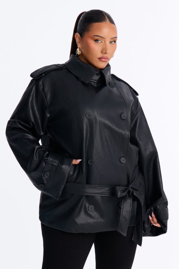 Main Character Energy Funnel Neck Trench Coat - Black