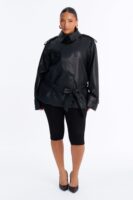 Main Character Energy Funnel Neck Trench Coat - Black