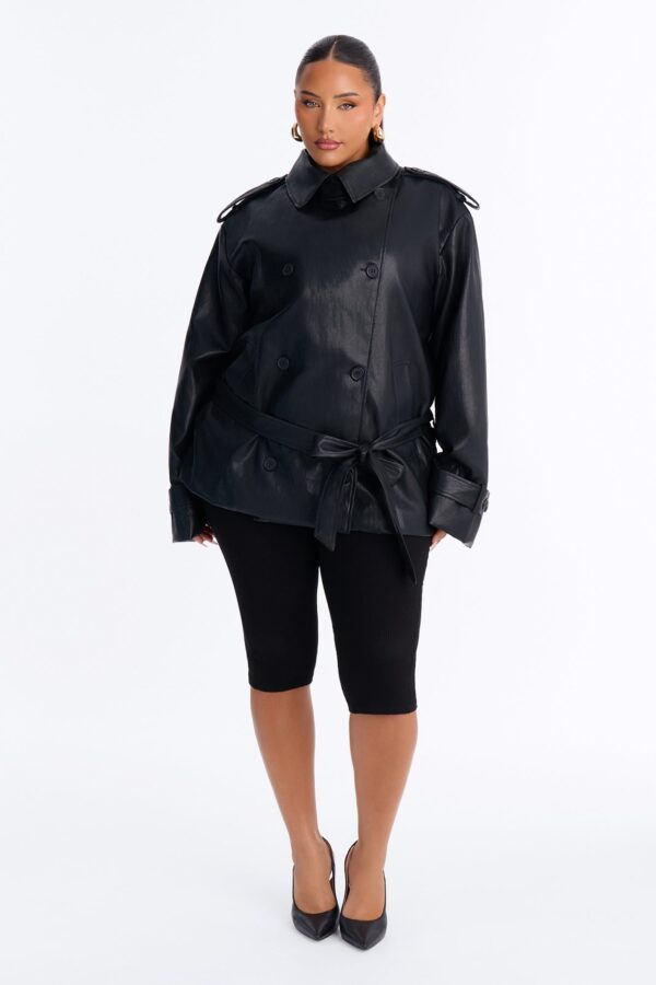 Main Character Energy Funnel Neck Trench Coat - Black