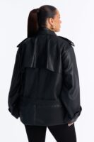 Main Character Energy Funnel Neck Trench Coat - Black