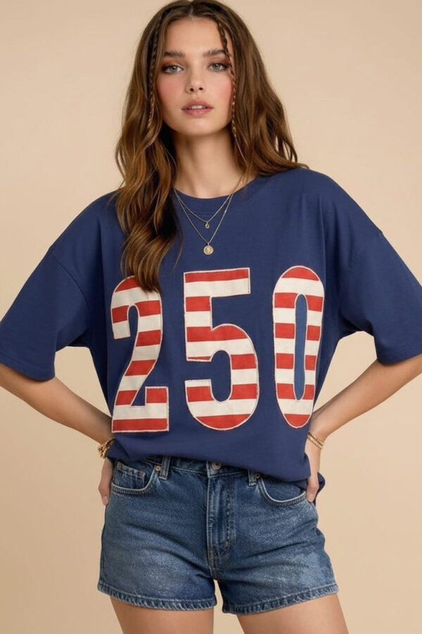 250 Americana Stripe Oversized Graphic Tee in Navy