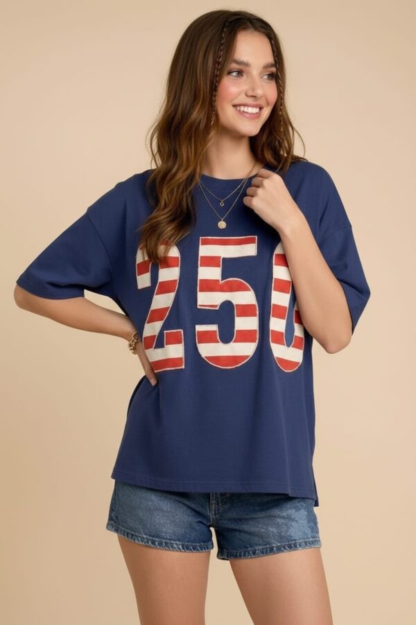 Navy Drop-Shoulder Graphic Top