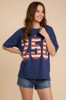 250 Americana Stripe Oversized Graphic Tee in Navy