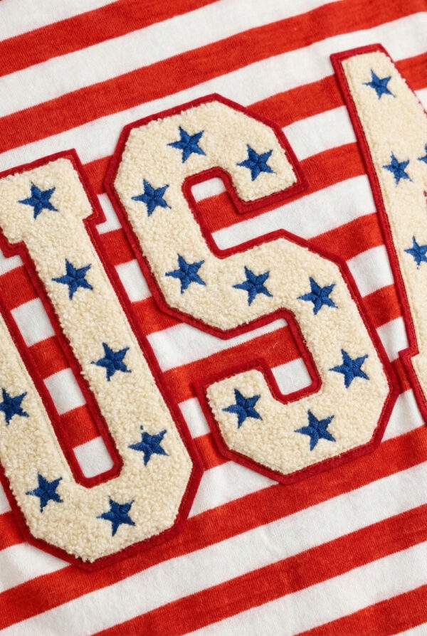 USA Chenille Patch Striped Graphic Tee
