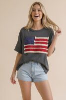American Flag Patch Oversized Graphic Tee in Charcoal