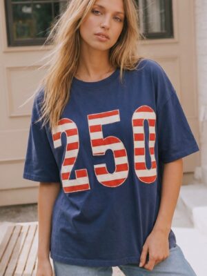 Navy Drop-Shoulder Graphic Top