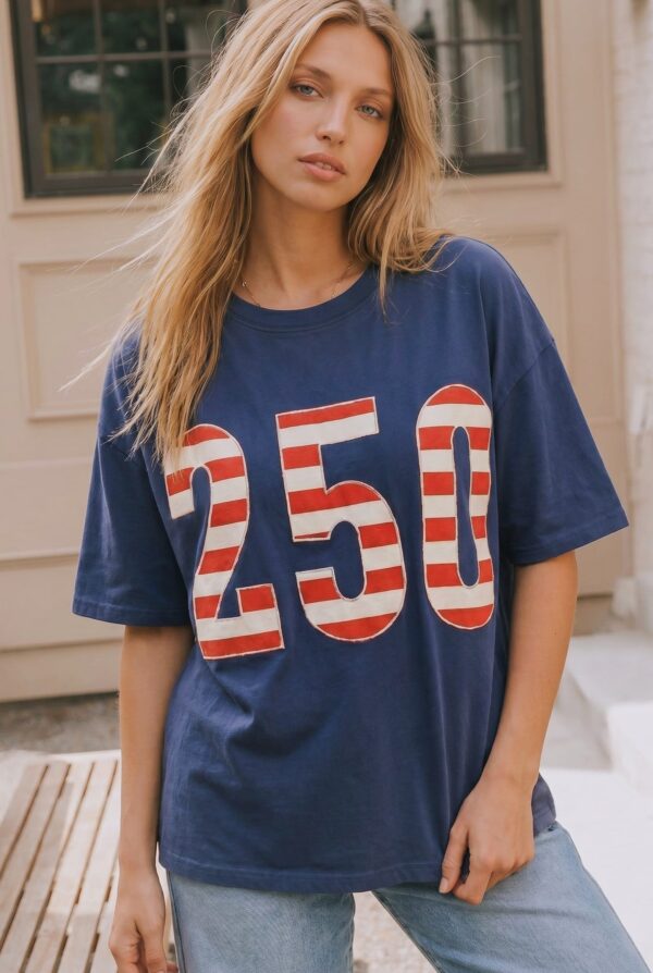 Navy Drop-Shoulder Graphic Top
