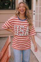 USA Chenille Patch Striped Graphic Tee